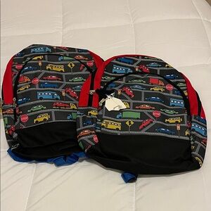 TWO Kids cars pattern backpack  excellent carry on for toys or got twins?